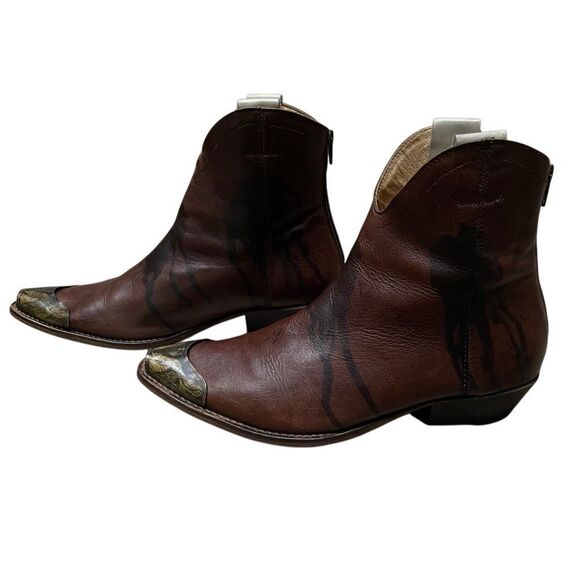 Free People Lost Trail Western Ankle Boots Women’s 8.5 Brown Distressed Leather - Picture 1 of 13